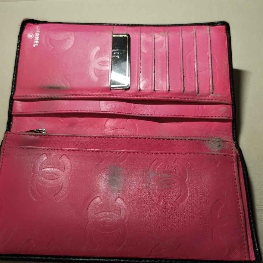 Chanel Authentic Black Quilted Leather White C Logo Continental Wallet Need Love - Picture 4 of 16